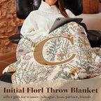JXREQ Throw Blanket Initial Letter C Personalized Monogrammed Gifts for Women Teen Girls Frends, Boho Floral Throw Blankets for Bed Sofa Living Room Office, 50x60 Inch