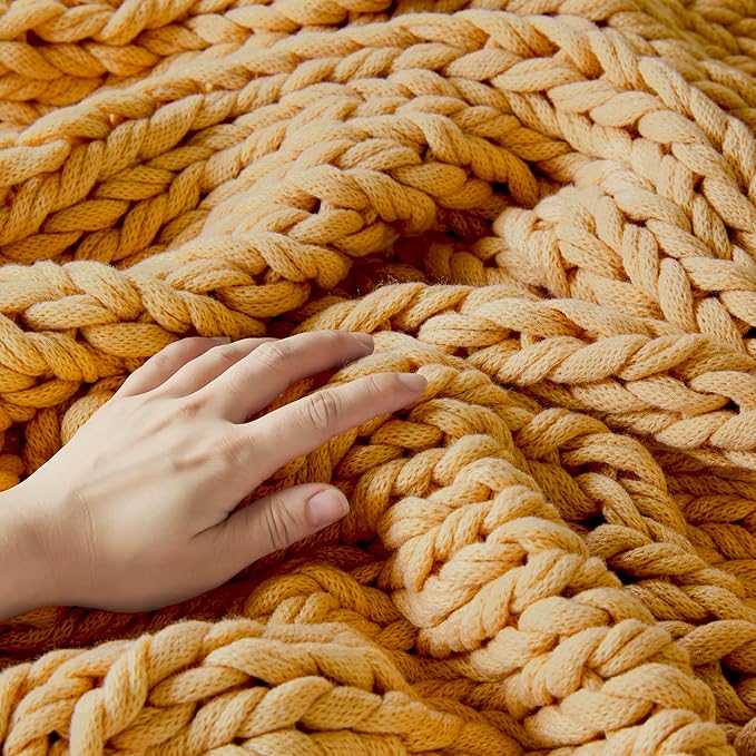 Madison Park Boho Throw Blanket, Soft Blanket Handmade Gift Home Decor, Lightweight & Breathable All Seasons Spring Chunky Knit Blanket, Knitted Throw for Couch, Bed Blanket, 50"x60" Yellow