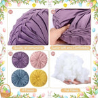 Kathfly Set of 4 Decorative Round Pleated Throw Pillows, Classy Velvet Pumpkin Round Throw Pillows, Decorative Floor Pillow for Bed Chair Home Sofa Decor, 14" Diameter (Purple, Blue, Green, Pink)