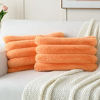 FUTEI Orange Decorative Throw Pillow Covers 12x20 Inch Set of 2, Square Soft Faux Rabbit Fur Thick Striped Lumbar Pillow Case,Spring Home Decor for Couch Bed Living Room