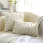 decorUhome Cozy Textured Euro Sham Throw Pillow Covers 24x24 Inch Set of 2, Soft Plush Faux Wool Beige Accent Couch Pillow Covers for Modern Farmhouse Sofa Bed Living Room