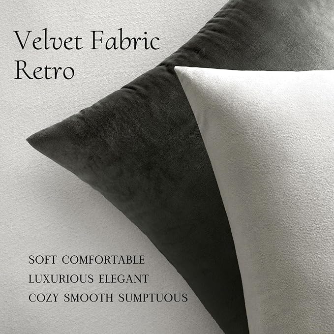 MIULEE Velvet Throw Pillow Covers 18x18 Inch, Pack of 2 - Greyish White, Soft Solid Decorative Pillow Covers Cushion Cases Modern Luxury Home Decor for Spring Couch Sofa Bedroom Livingroom