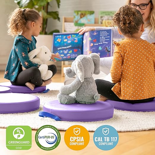 ECR4Kids SoftZone Floor Cushions, Round, Flexible Seating, Purple, 6-Piece