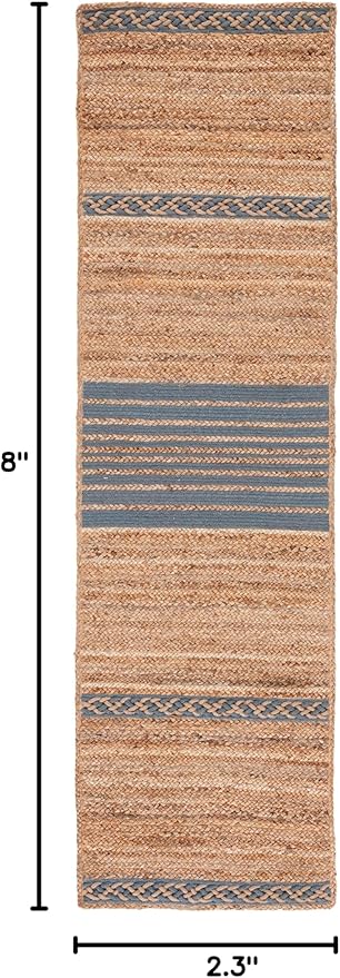 SAFAVIEH Natural Fiber Collection Runner Rug - 2'3" x 8', Natural & Grey, Handmade Stripe Boho Farmhouse Rustic Braided Jute, Ideal for High Traffic Areas in Living Room, Bedroom (NFB262F)
