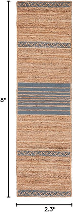 SAFAVIEH Natural Fiber Collection Runner Rug - 2'3" x 8', Natural & Grey, Handmade Stripe Boho Farmhouse Rustic Braided Jute, Ideal for High Traffic Areas in Living Room, Bedroom (NFB262F)