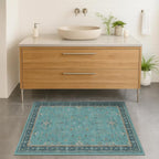 2x3 Washable Teal Rug for Entryway Indoor, Kitchen Floor Waterproof, Bathroom, Powder Room, Non Slip Low Pile Stain & Fade Resistant, Modern Turquoise Aqua Décor