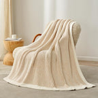 Snuggle Sac Fluffy Bedding Blanket Twin Size, Soft Luxurious Knit Throws, Fuzzy Microfiber Blankets for Couch, Sofa, Bed, Cream Beige, 60x80 inches