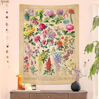 Vintage Flowers Tapestry 48”x36”, Long Vertical Wall Hanging Reference Illustrative Botanical Tapestries for Bedroom Aesthetic Floral Tapistry Botanical Plants Tapestry Wall Hanging Cute Bedroom Decor