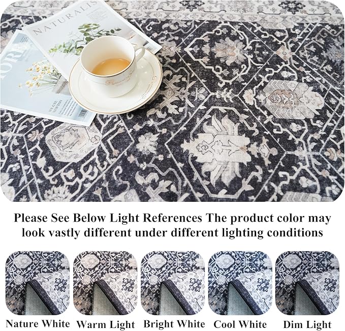 Hallway 2x8 Washable Runner Rug: Oriental Stain Resistant Kitchen Entryway Rugs Farmhouse Ultra Soft Bathroom Bedroom Print Floor Mat Thin Non Slip Indoor Carpet for Living Room Laudry(2x8,Black)