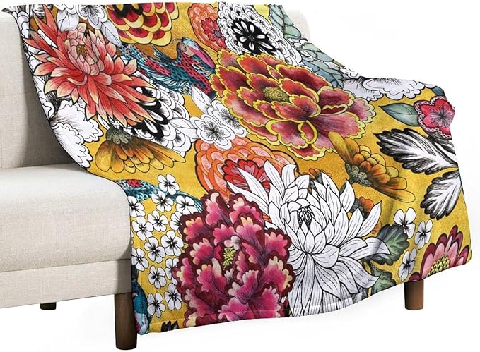 Boho Floral Throw Blanket Bohemian Colorful Flowers Print Mandala Blanket for Sofa Bed Couch Chair Or Dorm 70"x80"