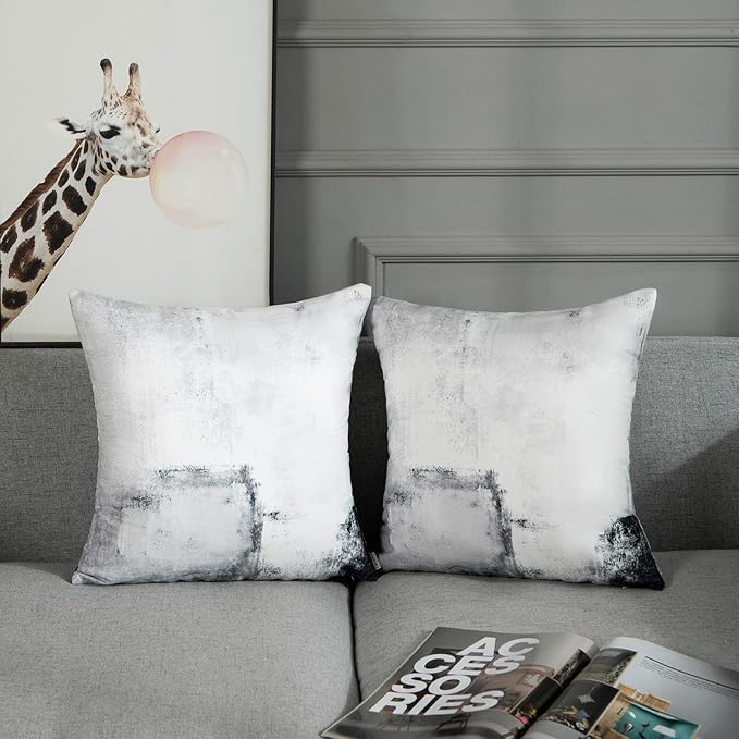 Britimes Throw Pillow Covers Modern Home Art Decor, 18 x 18 Inches Set of 2 Pillow Cases Decorative, Abstract Oil Painting Pillowcases for Bedroom, Living Room, Cushion Couch Sofa, Black White