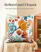 Embroidered Throw Pillow Cover - 18x18 Decorative Pillow Cover with Zipper Aesthetic Cute Design Boho Spring Summer Cozy Throw Pillowcase for Living Room Couch Sofa Bed, Elegant Flowers