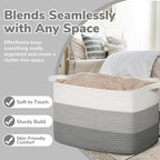 Goodpick 105L Extra Large Blanket Basket 25" x 16" x 16" Cotton Rope Storage Bins for Dirty Clothes Pillows, Decorative Woven Basket with Handles, Toy Baskets Storage Kids, Gray