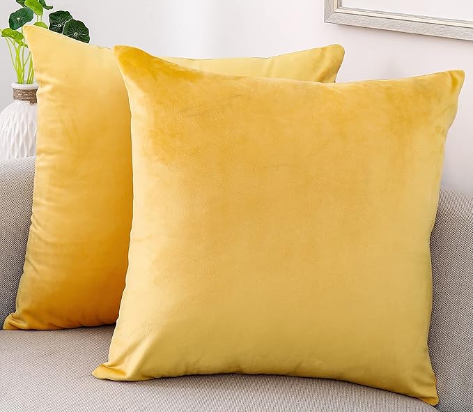 NiNi ALL Decorative Throw Pillow Covers Velvet Soft for Couch Sofa Bedroom Living Room Outdoor Pack of 2 18x18 Inch Yellow