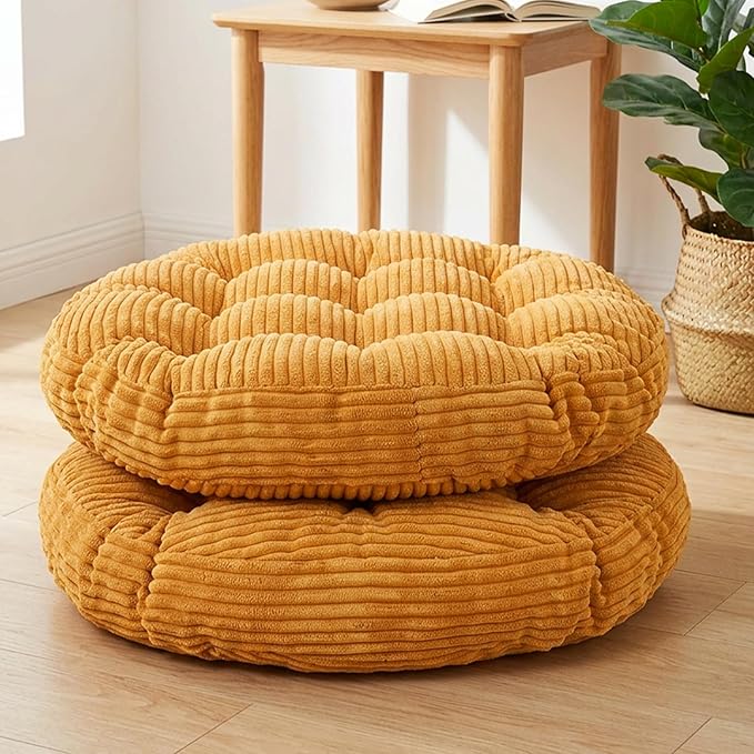 Large Floor Pillow for Adults, 22x22" Memory Foam Floor Cushion with Corduroy Cover, Round Floor Sitting Cushions for Meditation, Lounge,Seating for Yoga, Tatami Living Room (2, Round-Orange)