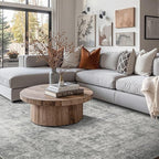 8x10 Area Rugs for Living Room, Large Washable Rug, Grey Vintage Abstract Boho Rug, Non Slip & Low Pile Faux Wool Carpet for Indoor Dining Room, Farmhouse and Bedroom(Grey 8x10ft)