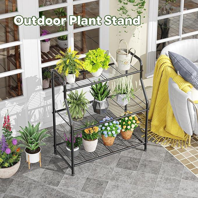 Simple Trending Plant Stand Indoor Outdoor, Plant Shelf for Multiple Pots Metal, 3 Tiers Large Plant Holder for Living Room Garden Balcony