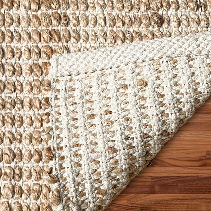 Chardin home 2x3 Jute Cotton Hand Woven Rug | Braided Doormat, Boho, Rustic, Natural Jute/Ivory | Farmhouse Vintage Area Rugs for Bedroom, Living Room, Kitchen, and entryways
