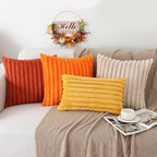 Pallene Faux Fur Plush Fall Throw Pillow Covers 18x18 Set of 2, Luxury Soft Fluffy Striped Decorative Pillow Covers for Sofa, Couch, Living Room, Rust