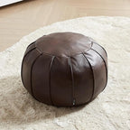 Louis Donné Brown Waterproof Faux Leather Unstuffed Pouf Ottoman, Handmade Moroccan Pouf Cover 21"x13", Round Floor Cushion Floor Chair Footstool for Living Room, Bedroom and Wedding (Only Cover)