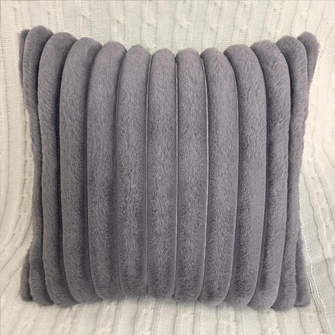 2 Pack 24x24 Pillow Cover Velvet Pillow Covers, Faux Fur Square Throw Pillow Covers for Living Room Decorations Throw Pillow Case, Throw Pillow Cover Cushion Cover for Home Sofa Bedroom Car, Grey