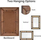 Rattan Mirror for Wall Decor Bohemian Rectangular Large Mirror 35.5" x 23.6", Farmhouse Decorative Wall-Mounted Mirrors, Hanging Mirrors, Woven Wicker, Black Wood Frame