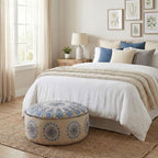 Large Round Floor Pillow Cover Blue Indian Décorative Accent Meditation Cushion Perfect for Living Room, Bedroom, Nursary or Children Room Seating Area Stool Footstool Pouf Ottoman 24x8 Unstuffed