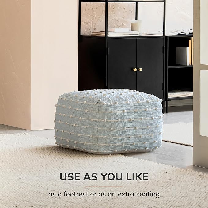 Anji Mountain Pouf Ottoman Foot Rest, Handmade Ottoman Pouf, Comfortable Foot Stool, Decorative Floor Seating for Living Room Decor, Bedroom & Home Décor Accent - Seaside