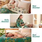 Boho Throw Blanket 60"x80", Soft Cozy 100% Cotton Blanket for Bed, Spring Blankets with Floral Bird Farmhouse Decor Breathable Lightweight King Size All Season