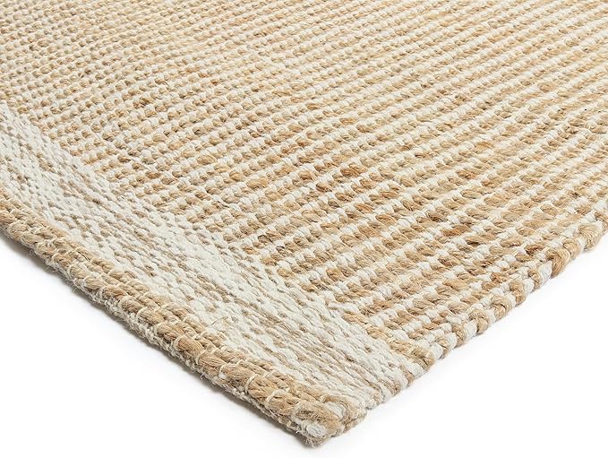 6' x 9' Jute & Wool Mini Check Area Rug with 4-Inch Border | Handwoven, Pile - 0.6"| Living Room, Dining & Bedroom Rug, Neutral Indoor Natural Farmhouse Décor (6' x 9')