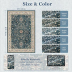 Vintage Blue Area Rugs 5x8, Non Slip Washable Rug for Living Room Bedroom, Dark Medallion Distressed Printed Low Pile Thin Carpet Rugs for Dining Room/Kitchen/Home Office, Deep Blue/Multi