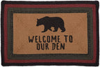 VHC Brands Wyatt Stenciled Bear Jute Rug Rect Welcome to Our Den w/Pad 20x30