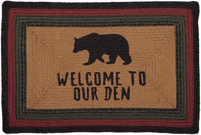 VHC Brands Wyatt Stenciled Bear Jute Rug Rect Welcome to Our Den w/Pad 20x30