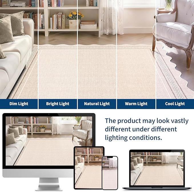 Garvee Scalloped Washable Runner Rug 2x6 Non Slip Kitchen Rugs Indoor Entryway Rug Modern Soft Bath Mat Low Pile Stain Resistant Carpet for Bedroom Hallway Laundry Living Room 2'x6' Beige