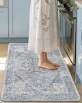 DEXI Kitchen Mats for Floor Cushioned, 23x35 Wide Runner Rug Non Slip, Waterproof Soft Comfort Standing Padded Anti Fatigue Decorative, Light Grey and Blue
