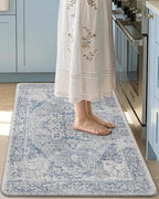 DEXI Kitchen Mats for Floor Cushioned, 23x35 Wide Runner Rug Non Slip, Waterproof Soft Comfort Standing Padded Anti Fatigue Decorative, Light Grey and Blue