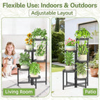 iDavosic.ly Plant Stand Indoor Outdoor, 5 Tier Corner Metal Flower Display Holder Shelf, Folding Tall Orchid Rack for Patio Balcony Porch Garden Living Room House, Wrought Iron - Modern Black