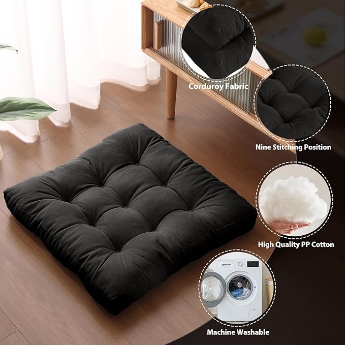 Tiita Outdoor Cushions Square Floor Pillow Thicken Tufted Seat Pad Large Floor Cushion for Yoga Meditation Living Room