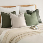 MIULEE Decorative Couch Pillow Covers Neutral Linen Fringe Throw Pillows Set of 4 Boho Farmhouse Soft Accent Cushions for Bed Sofa Living Room Spring Home Decor 24x24 Inch Beige/Sage Green