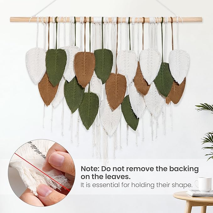 NYEONHRT Large Macrame Wall Hanging Handmade Boho Leaf and Feather Tapestry for Modern Home Decor Perfect Wall Art for Living Room Bedroom Nursery Apartment Backdrop 39x31 Inch (Brown green)