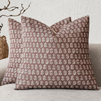 Foindtower Set of 2 Decorative Vintage Floral Print Throw Pillow Covers Neutral Modern Farmhouse Cushion Covers Boho Home Decor for Sofa Couch Chair Bedroom Living Room,22×22 Inch,Wine Red