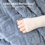 EverGrace Jacquard Boho Sherpa Fleece Throw Blanket for Couch, Super Soft Cozy Fuzzy Plush Blankets for All Seasons, Reversible Thick Warm Blanket for Bed, Sofa, Living Room, Blue Linen, 60" x 80"