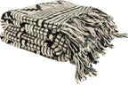 Bloomingville Soft Reclaimed Cotton Blend Throw with Diamond Pattern and Fringe, Black and Beige