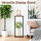 2 Tier Plant Stand Indoor, Oppro 28In Tall Corner Vertical Wood Metal Shelf, Square Modern Black Large Planter Table Heavy Duty Flower Pot Holder Rack for Narrow House Living Room Floor Orchid, Rustic