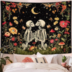 Wegklazax Floral Skeleton Lovers Gothic Wall Hanging for Bedroom & Living Room - Skull Tapestry 60x80 Inches