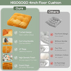 HIGOGOGO Floor Pillow Cushion for Adults, Meditation Cushion Pillow, Large Square Floor Sitting, Tufted Corduroy Cover, for Tatami Living Room or Yoga, 22x22 Inch, 2Pack, Orange
