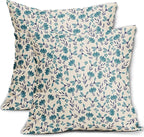 Navy Blue Teal Floral Pillow Covers 18x18 Set of 2 Vintage Rustic Old Style Cute Small Flower Print Decorative Outdoor Pillowcases Farmhouse Throw Cushion Case Decor for Couch Sofa Bed