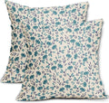 Navy Blue Teal Floral Pillow Covers 16x16 Set of 2 Vintage Rustic Old Style Cute Small Flower Print Decorative Outdoor Pillowcases Farmhouse Throw Cushion Case Decor for Couch Sofa Bed