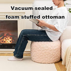 Ottoman Foot Rest Stuffed Round Boho Floor Poof Seating Armchair Ottoman Foot Stool Floor Cushion Bean Bag Pouf 18x18x14 Inch Pink