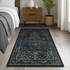 Black Distressed 3x5 Area Rugs for Entryway Foyer, Washable Non Slip Low Pile Throw Rugs for Kitchen, Dark Vintage Medallion Pinted Carpet for Bedroom/Bathroom/Closet/Dorm/Home Office